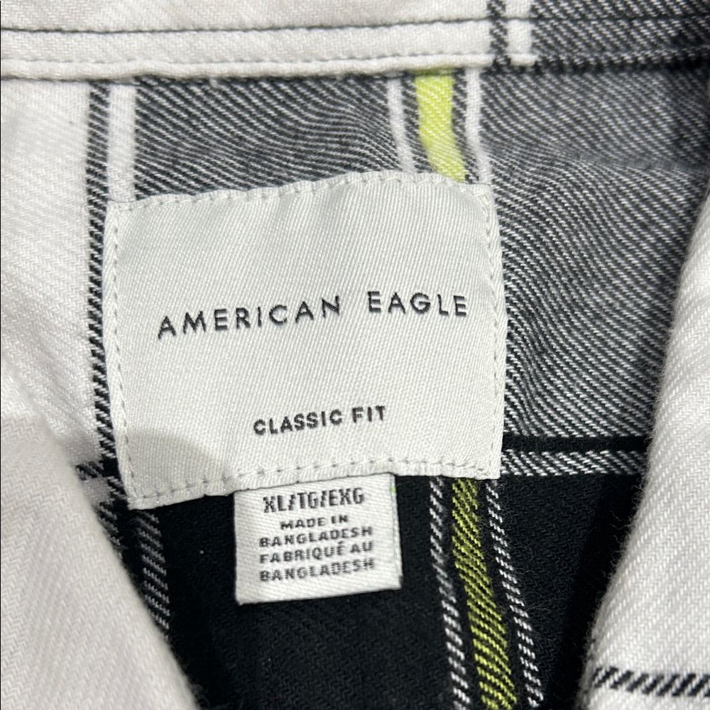 American Eagle Outfitters Black, White, and Yellow Plaid Shirt EUC - Picture 2 of 8